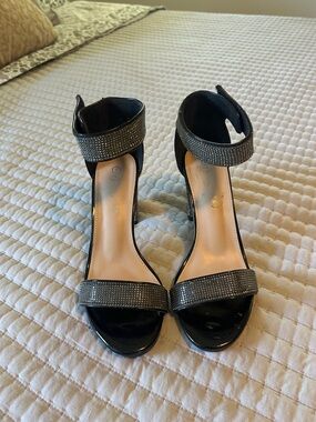 Jessica Simpson Black Rhinestone Ankle-Strap Heels